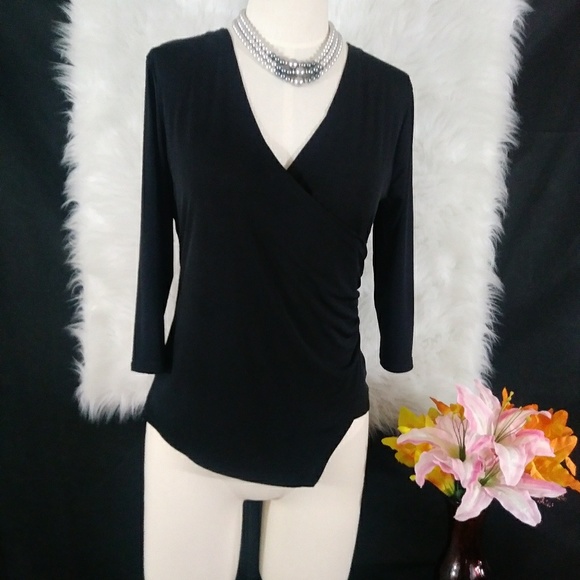 🎈Jennifer Lopez Black Deep V Neck Top Size M - Picture 4 of 5